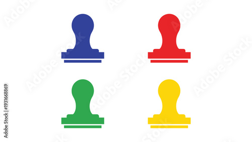 Obraz na plátně Four colorful stamps arranged in a two-by-two grid pattern on a plain background