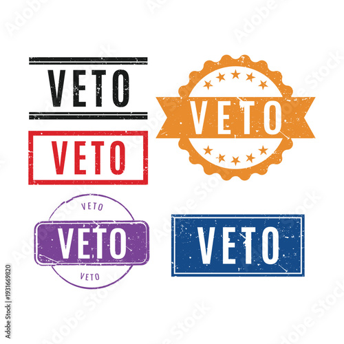 collection of various colorful veto rubber stamps in different styles for decision making and official use