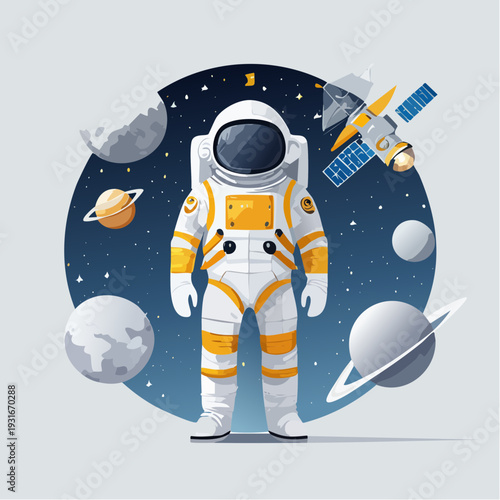 Astronaut floating amidst celestial bodies, a concept of space exploration and cosmic discovery, embracing the wonders of the universe