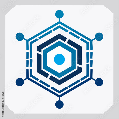 Abstract Hexagonal Network Symbol with Connected Nodes on Gray Background