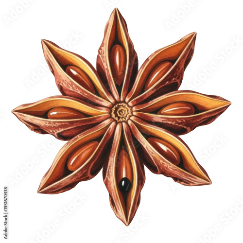 Star anise spice illustration, isolated on transparent background