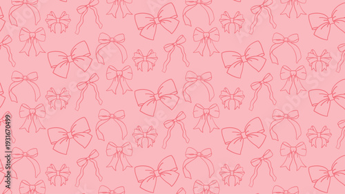 Romantic seamless pattern featuring hand drawn pink ribbon bow sketches for elegant feminine background designs