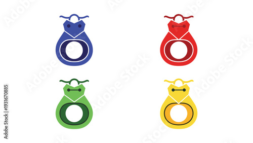 Colorful stylized keychains with circular designs and crown tops