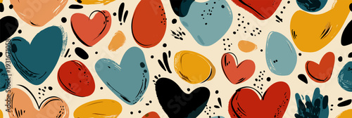 Hearts in a cute retro doodle style creating a vibrant seamless pattern. Seamless heart pattern representing love and romance