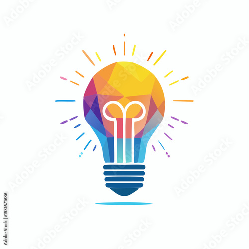 Vibrant geometric light bulb illustration symbolizing creative thinking, groundbreaking innovation, and bright intellectual solutions for progress