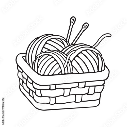 illustration art hand drawn black and white 
knitting wool yarn icon sticker vector design