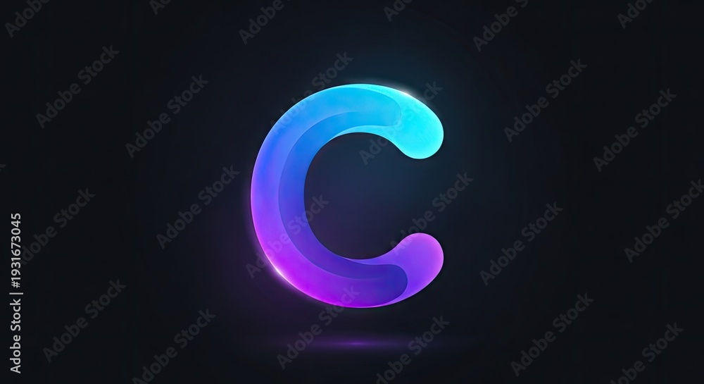 Naklejka premium Abstract 3 d letter c with neon gradient on dark background
