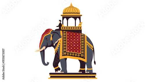 Elaborately decorated Indian elephant carrying a golden royal canopy or howdah used in traditional ceremonies and festivals.