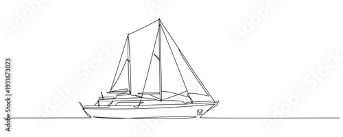 Minimal yacht one line drawing vector illustration, luxury boat outline isolated on white background Editable stroke