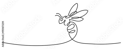 Honey bee continuous one line drawing. Bee sign in line style. Vector illustration. Editable stroke