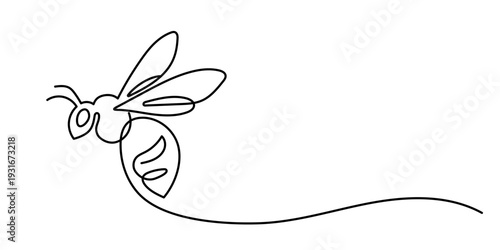 Honey bee continuous one line drawing. Bee sign in line style. Vector illustration. Editable stroke