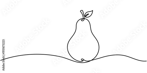 Pear drawing drawn with one continuous line, Pear in one line drawing art style. Minimalist black linear sketch isolated on white background. Vector illustration Editable stroke
