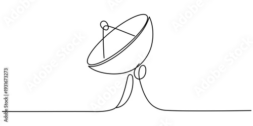 Satellite dish for space communication in continuous one line drawing. Minimalist space technology concept. Editable stroke
