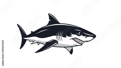 Detailed illustration of a powerful great white shark swimming through the water, perfect for marine life or predator themes.