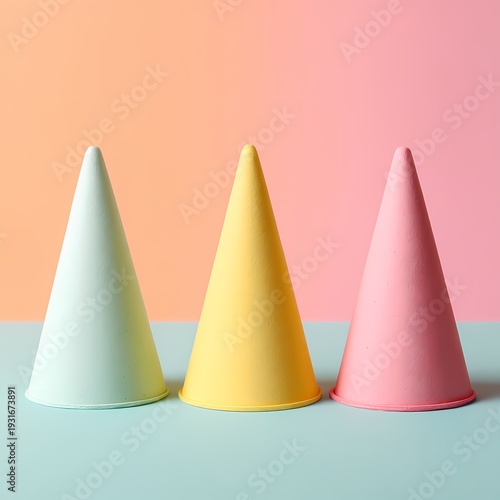 Colorful Paper Cones in Pastel Shades on Soft Background