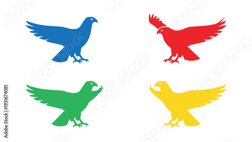 Four stylized birds in different vibrant colors representing national flags.