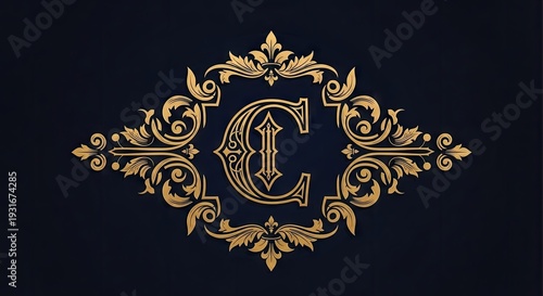 Elegant decorative initial letter c with ornate floral design on dark background