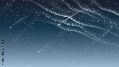 Delicate constellations and subtle shooting stars create a refined celestial atmosphere with a sense of depth and quiet elegance. 
