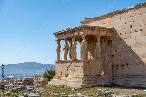 Caryatid statues in Erechtheion, Parthenon temple, Acropolis hill
