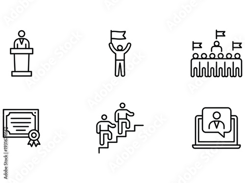 Business presentation and career line icons set isolated on white background