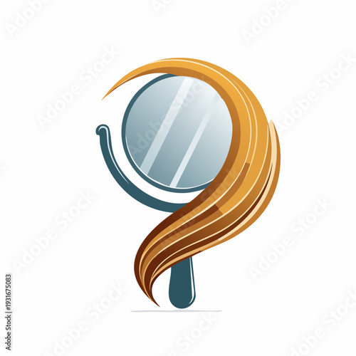 Elegant Hand Mirror Adorned With Flowing Golden Hair, Symbolizing Beauty and Personal Care