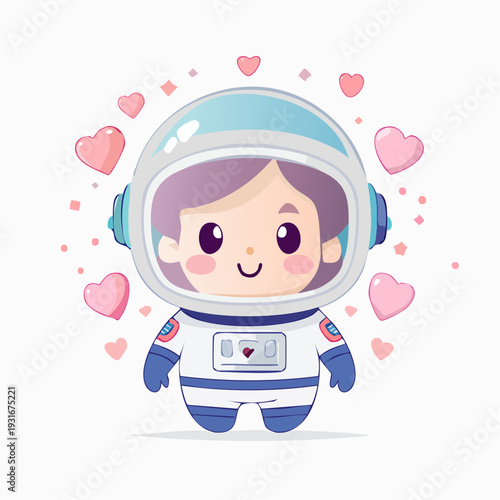 Adorable cosmic explorer character radiating happiness and surrounded by loving hearts, embodying wonder and the joy of space dreams
