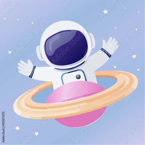 An astronaut floats in space with arms outstretched around a planet