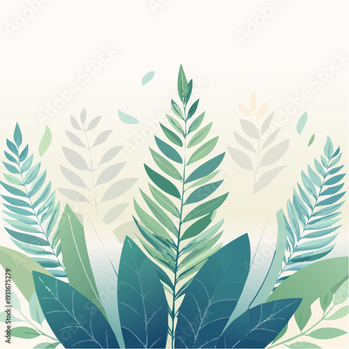Vibrant Green Botanical Foliage Illustration with Layered Leaves Creating a Serene Nature-Inspired Background Design