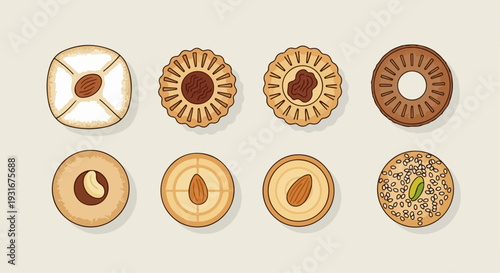 flat illustration of various types of cookies