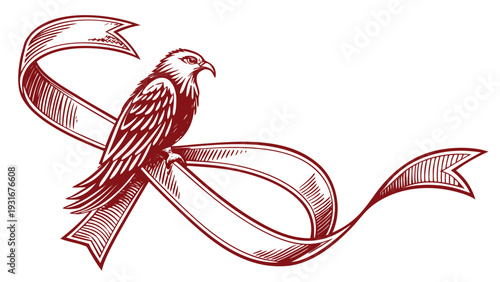 Majestic Eagle Perched on Flowing Ribbon Engraving.