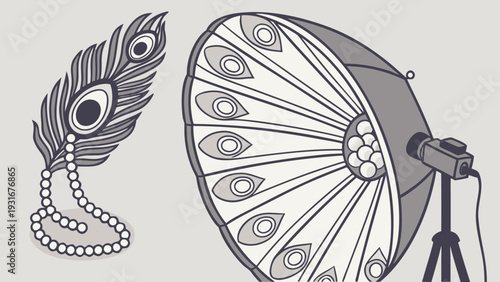 Peacock Feather and Photography Lighting Equipment Illustration.