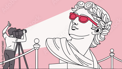 Photographer Captures Modern Interpretation of Classical Sculpture with Red Sunglasses.