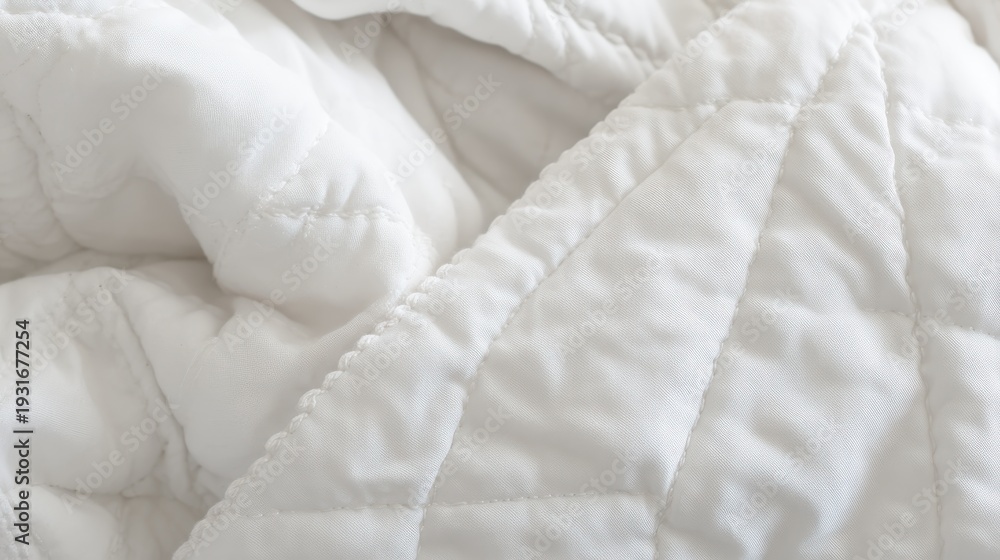 Obraz premium Quilted fabric stitching, macro of the puffy layers held by stitching patterns, white bedding