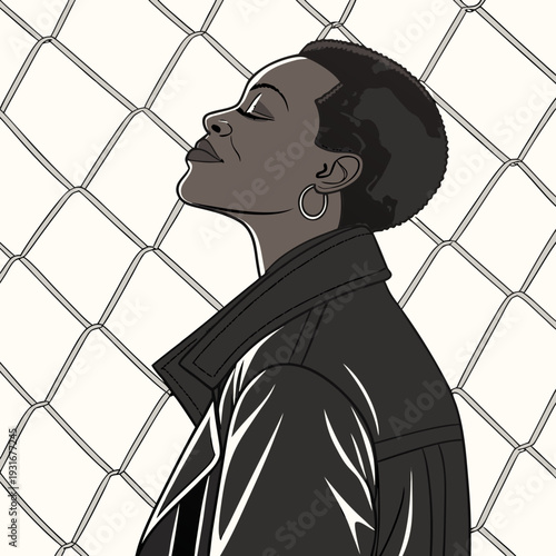 Stylish woman with vitiligo looking up with confidence.