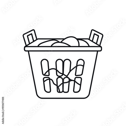 Laundry basket, dirty clothes, washing icon, line art