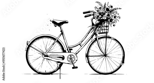Romantic Lavender Bicycle Watercolor Vector with Wildflowers on White Background