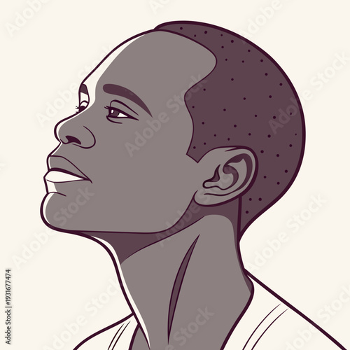 Young African American man looking up with hope and determination.