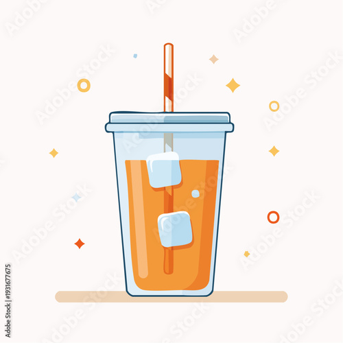 Refreshing orange juice in a clear cup with ice and straw, perfect for a summer drink