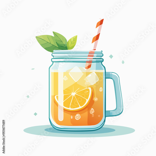 Refreshing Citrus Cooler with Ice and Mint Leaves in a Mason Jar