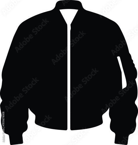 Minimalist black ma 1 bomber jacket with ribbed cuffs silhouette vector icon
