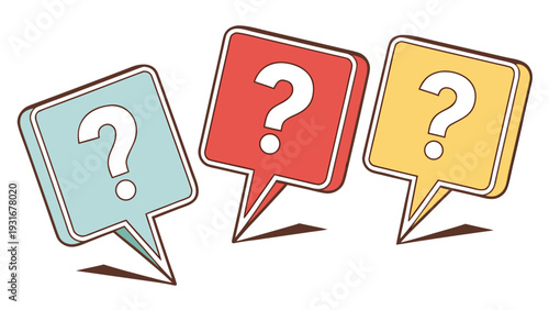 Three speech bubble icons with question marks, symbolizing curiosity and doubt