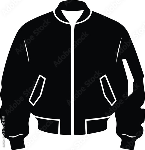 Minimalist black ma 1 bomber jacket with ribbed cuffs silhouette vector icon