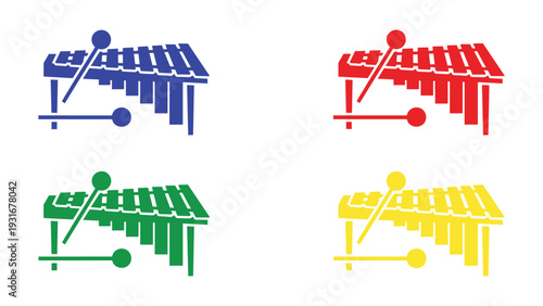 Colorful xylophones with different bar arrangements and ball strikers
