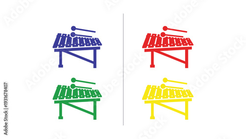 Colorful marimba instruments arranged in a visually appealing grid layout
