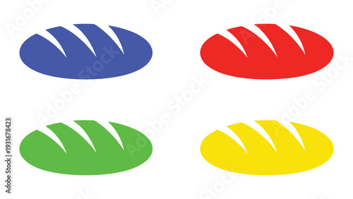 Four colorful stylized loaves of bread with sliced patterns