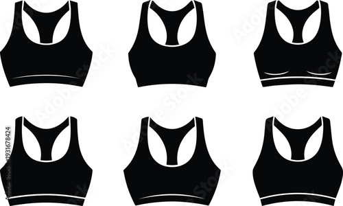 Set of Minimalist black racerback sports bra silhouette vector icon
