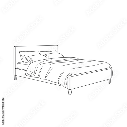 Bed with pillows cozy bedroom interior illustration