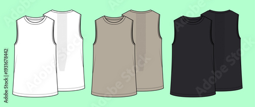 Men's Sleeveless Athletic Muscle Tank Tops - Performance Training Vests Fashion Flat Sketch
