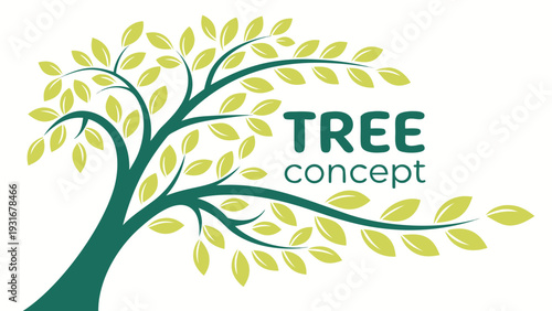Stylized green tree with yellow leaves and text 'Tree concept'