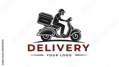 Delivery Scooter Rider Silhouette with Cargo Box - Logo Concept